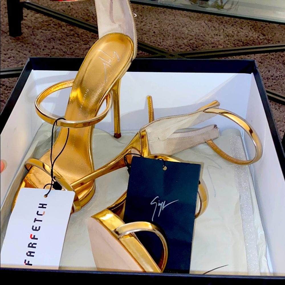 Rose gold Giuseppes 3 strap heels brand new